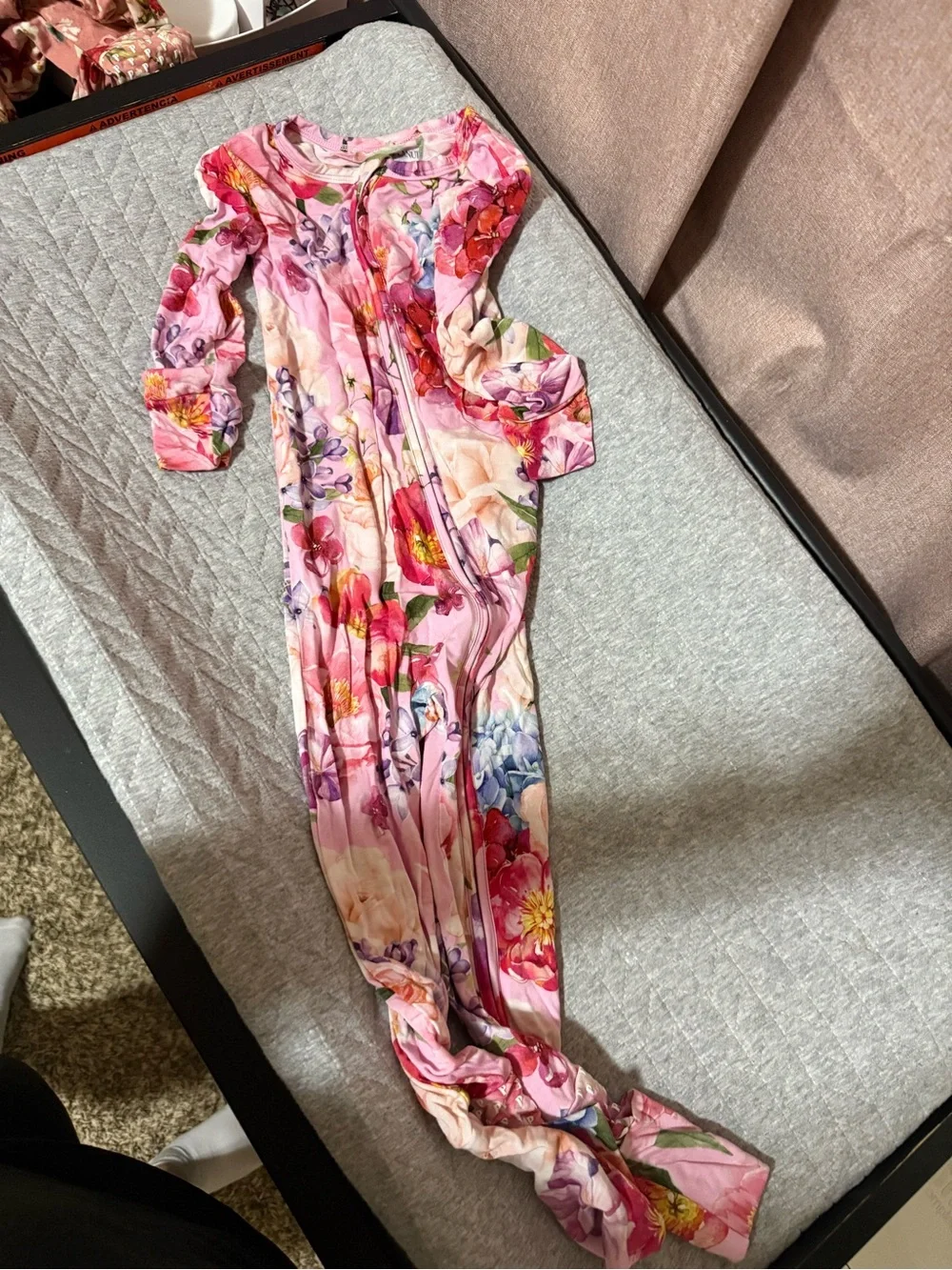 Pink Floral Kids One-Piece Footie - Zipper Front
